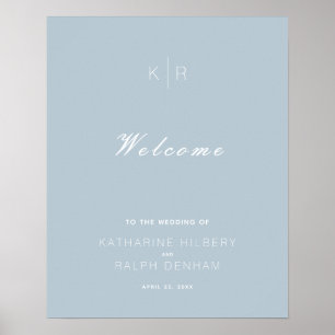 Välkomsthälsa till Modern Dusty Blue Bröllop Poster