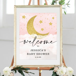 Välkomsthälsan över Måne Rosa Baby Shower, Poster