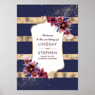 Välkomsthälsan till Burgundy Navy och Guld Blommig Poster