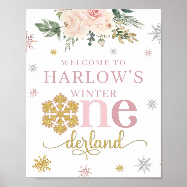 Välkomsthälsning Blommigt Snowflake ONEderland Bir Poster (Framsidan)
