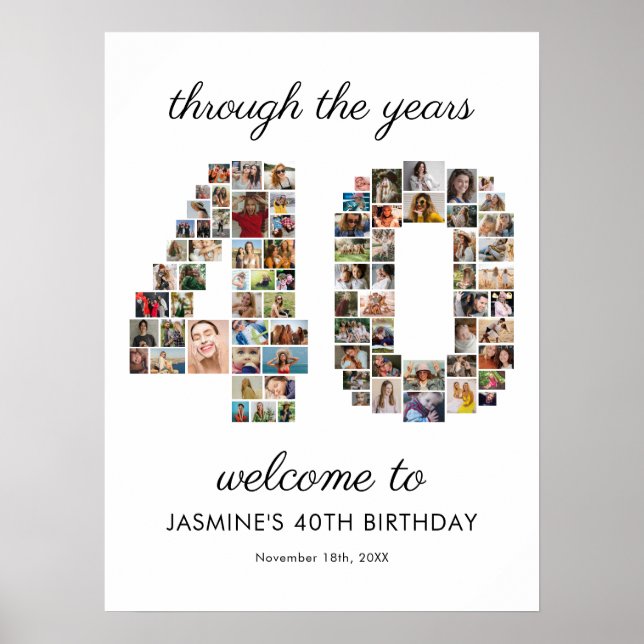 Välkomsthälsning för 40-års fotokollage poster (Framsidan)