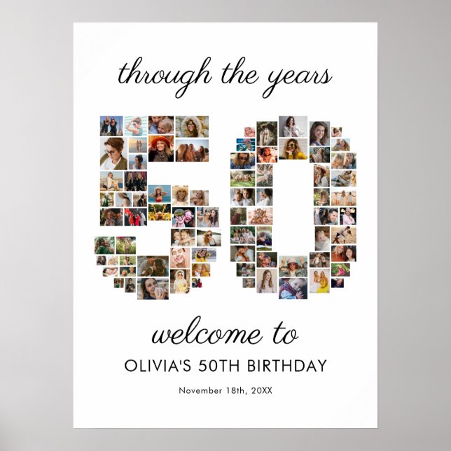 Välkomsthälsning för 50-års födelsedags fotocollag poster (Framsidan)
