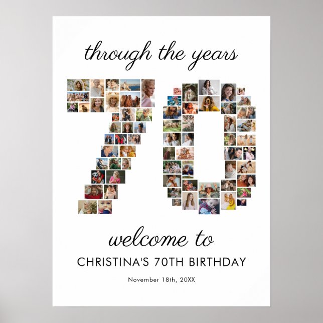 Välkomsthälsning för 70-årsfödelsedags fotocollage poster (Framsidan)