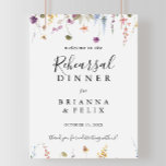 Välkomsthälsning för återföringsmiddag för klassis poster<br><div class="desc">Denna klassiska färgstarka vild för att ångra middagen är perfekt för en rustisk bröllop-repetition. Utformningen har en gult,  lila,  vita blommor med vild i ro och grönt med vattenfärg.</div>