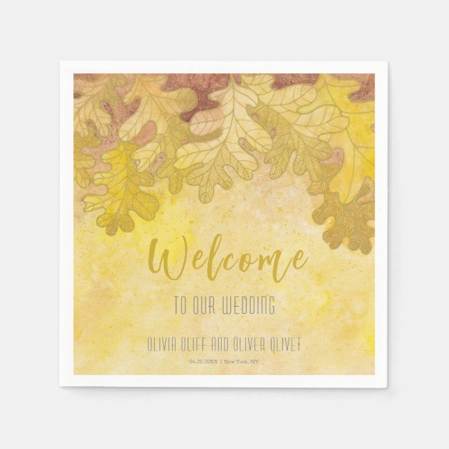 Välkomsthälsning för Autumn Oak Löv Bröllop Pappersservett (Framsidan)