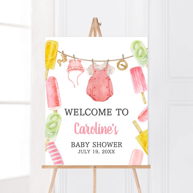 Välkomsthälsning för babybabybabord för flicka poster (Popsicle Baby Shower Welcome Sign)