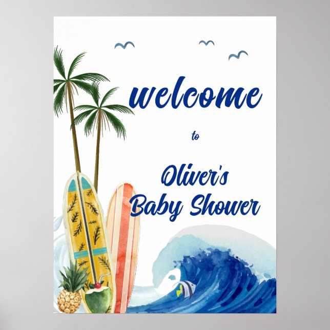 Välkomsthälsning för babybabykläder i blå hav poster (Framsidan)