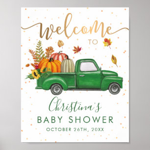 Välkomsthälsning för babybabyskor på hösten i grön poster