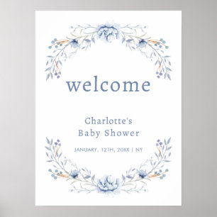 Välkomsthälsning för babyblått Blommigt för elegan Poster