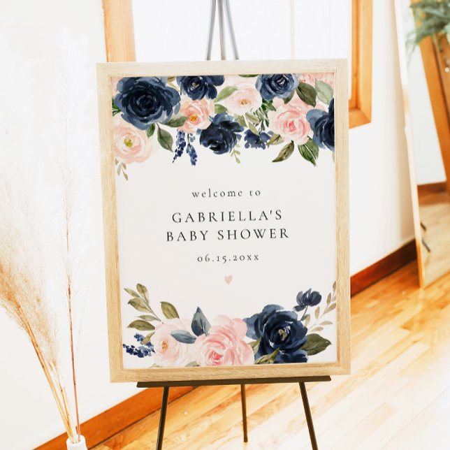 Välkomsthälsning för babyblått Blommigt i elegante Poster (Skapare uppladdad)