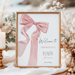 Välkomsthälsning för babydisken för rosa Bow Elega Poster