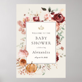Välkomsthälsning för babydusch för burgundy-hösten poster