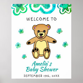 Välkomsthälsning för babykläder i nallens blomma B Poster