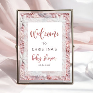 Välkomsthälsning för babykläder i Winter Rosa Silv Poster