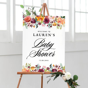 Välkomsthälsning för babyskor för höstbloomar Blom Poster