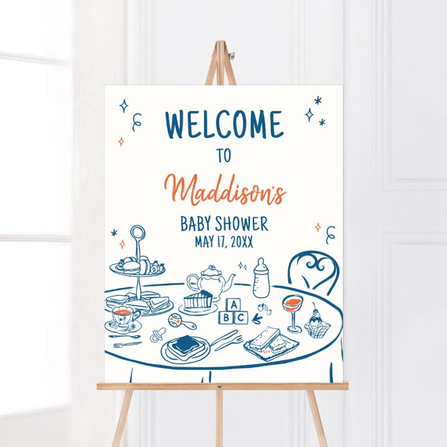 Välkomsthälsning för babyskor i hand plockade Part Poster (Hand Drawn Baby Brunch Party Baby Shower Welcome Sign)