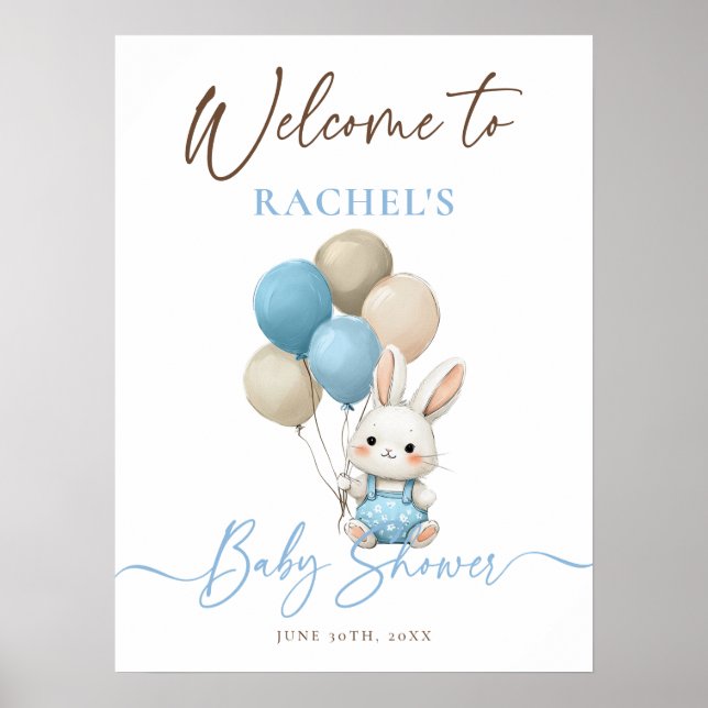 Välkomsthälsning för Ballons Blue Baby Shower Poster (Framsidan)