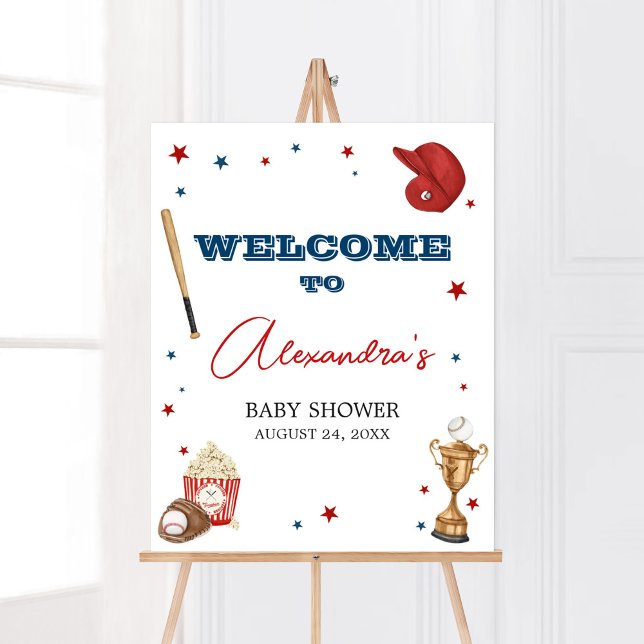 Välkomsthälsning för baskiska babyskor poster (Oh Boy Little Slugger Baby Shower Welcome Sign)