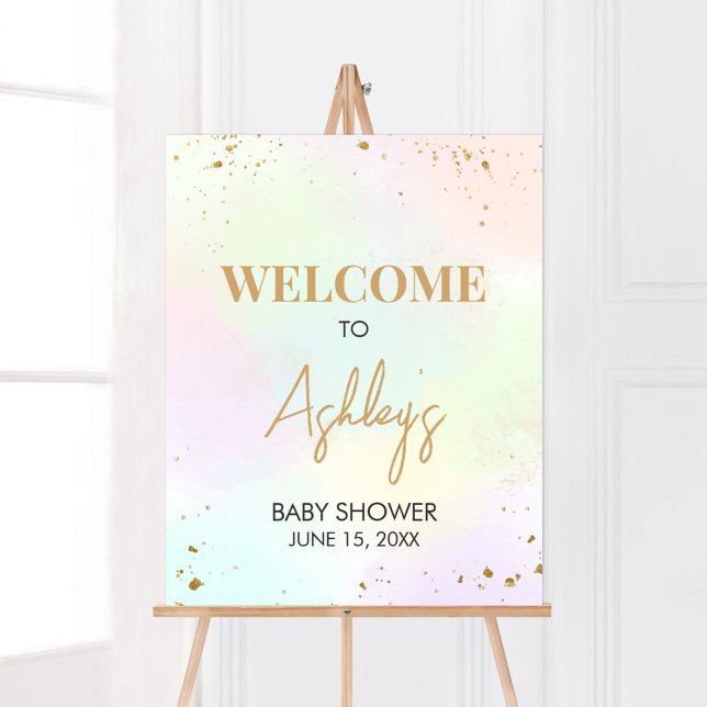 Välkomsthälsning för Bebisdusch för vattenfärg Poster (Pastel Gold Sprinkle Baby Shower Welcome Sign)