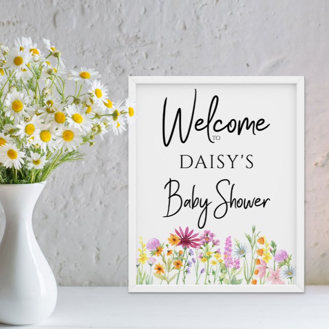 Välkomsthälsning för Bebisjuggen Wildblomma Poster (Baby Shower welcome sign from my Wildflower Meadow Collection - or printed or as digital file)
