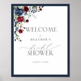 Välkomsthälsning för blå burgundisk vattenfärg poster