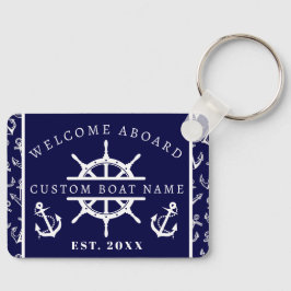 Välkomsthälsning för blått båtsfartyg ombord nyckelring