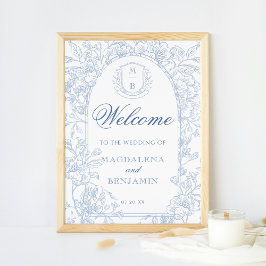 Välkomsthälsning för blått Blommigt för elegantens Poster