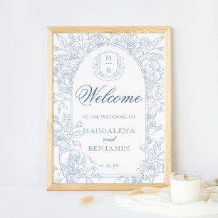 Välkomsthälsning för blått Blommigt för elegantens Poster