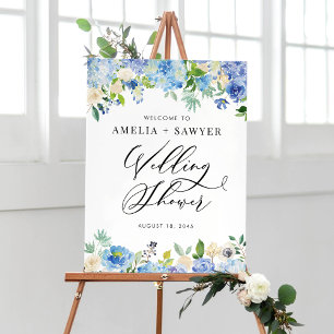 Välkomsthälsning för blått Hydrangeas-Möhippa Poster