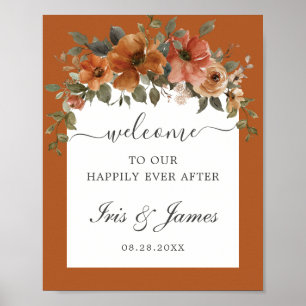 Välkomsthälsning för Blommigt av brinnande Orange Poster