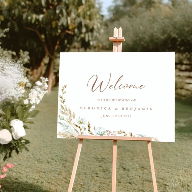 Välkomsthälsning för Blommigt av vattenfärg i Rust Poster (Elegant Watercolor Floral Rustic Wedding Welcome Poster)