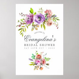 Välkomsthälsning för Blommigt av vattenfärg i vår  Poster