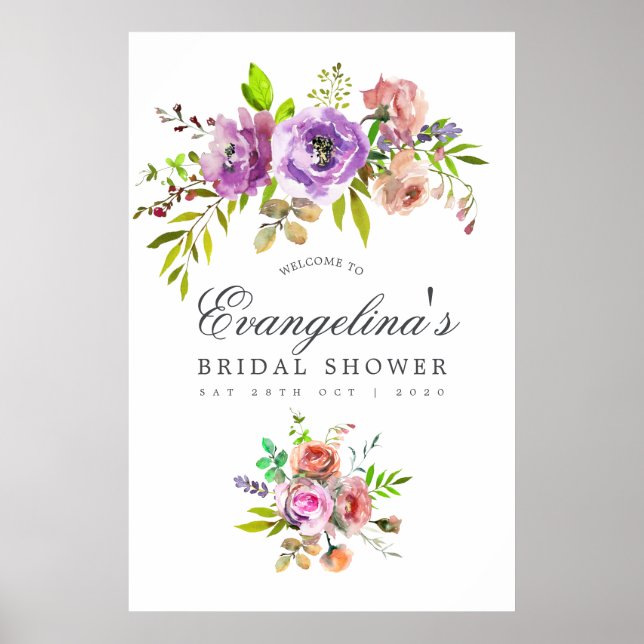 Välkomsthälsning för Blommigt av vattenfärg i vår  Poster (Framsidan)