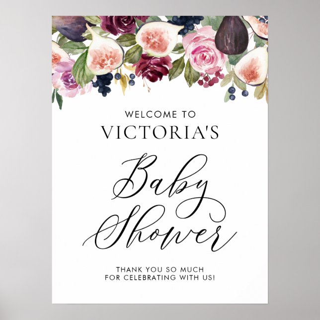 Välkomsthälsning för Blommigt av vattenfärgsfigure Poster (Framsidan)
