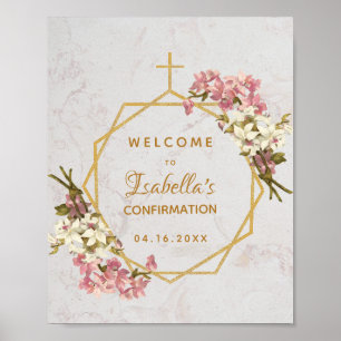 Välkomsthälsning för blommigt Bekräftelse av Guld Poster