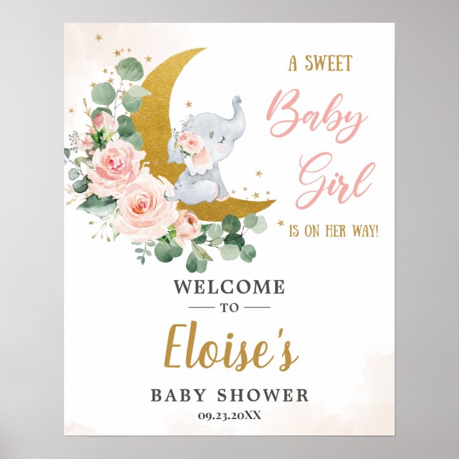 Välkomsthälsning för  Blommigt Elephant Girl Baby  Poster (Framsidan)