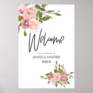 Välkomsthälsning för blommigt och Ro Guld Bröllop Poster