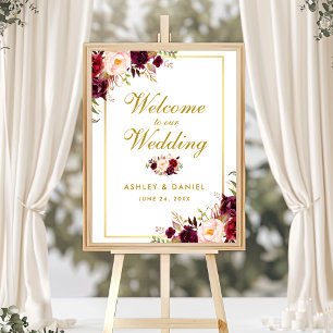 Välkomsthälsning för Blommigten Burgundy Guld Bröl Poster