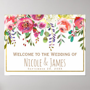 Välkomsthälsning för Blommigten Vattenfärg Flowers Poster
