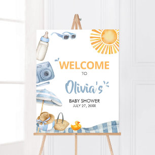 Välkomsthälsning för Blue Beach Summer Baby Shower Poster