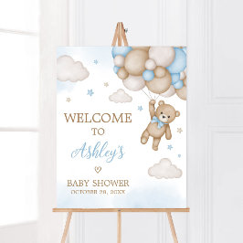 Välkomsthälsning för Blue Bear Baby Shower Poster
