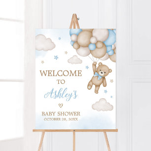 Välkomsthälsning för Blue Bear Baby Shower Poster