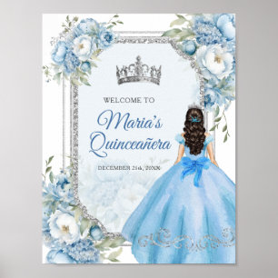 Välkomsthälsning för Blue Blommigt Krona Quinceañe Poster