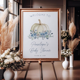 Välkomsthälsning för Blue Blommigt Pumpkin-hösten Poster
