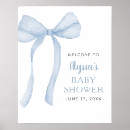 Välkomsthälsning för Blue Bow Coquette Baby Shower Poster