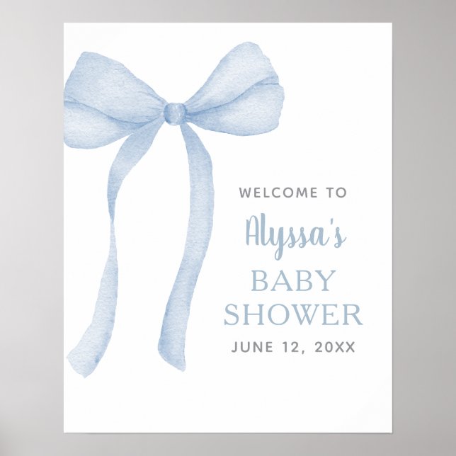 Välkomsthälsning för Blue Bow Coquette Baby Shower Poster (Framsidan)