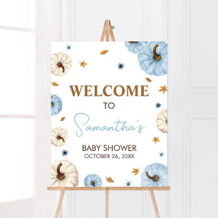 Välkomsthälsning för Blue Fall Pumpkin Baby Shower Poster