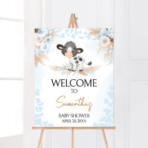 Välkomsthälsning för Blue Heliga Cow Baby Shower Poster