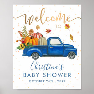 Välkomsthälsning för Blue Lastbil Autumn Pumpkin F Poster