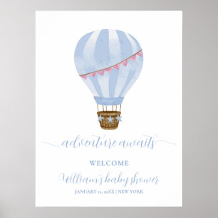 Välkomsthälsning för Blue Minimum Luftballong Baby Poster
